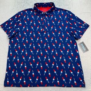 Birdie Bound Men's Size 2XL Polo Blue Red White With Popsicles Patriotic NWT